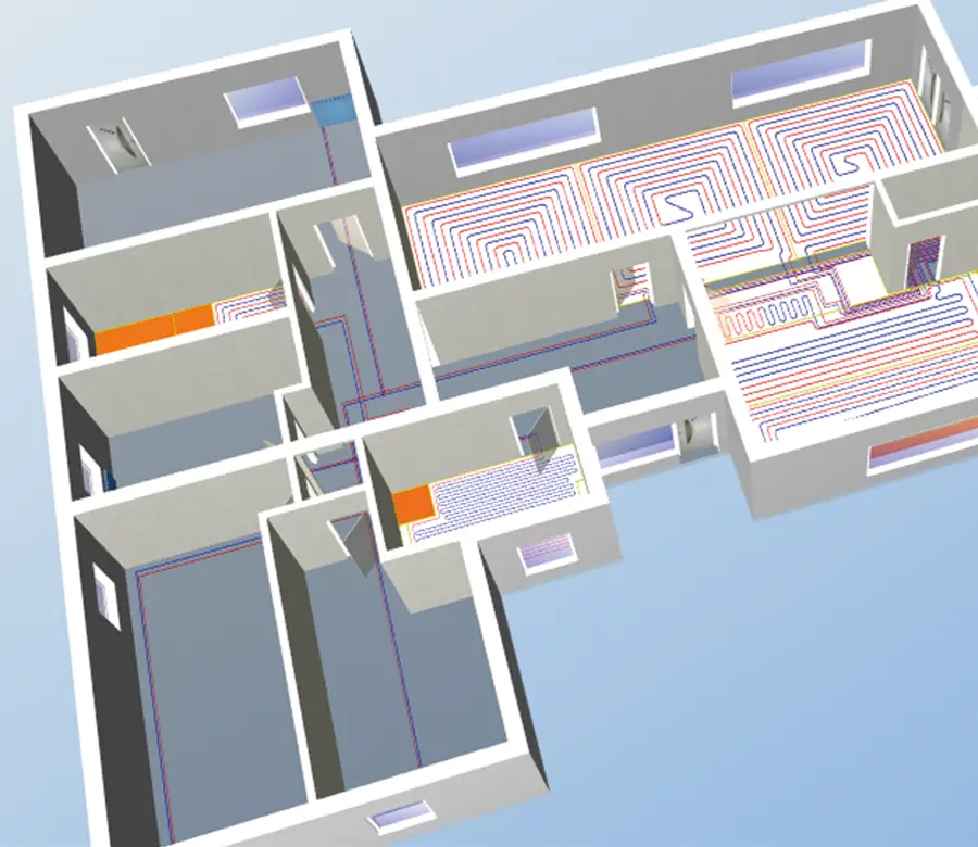 Screenshot - 3D-Grundriss mit Heizkreisen